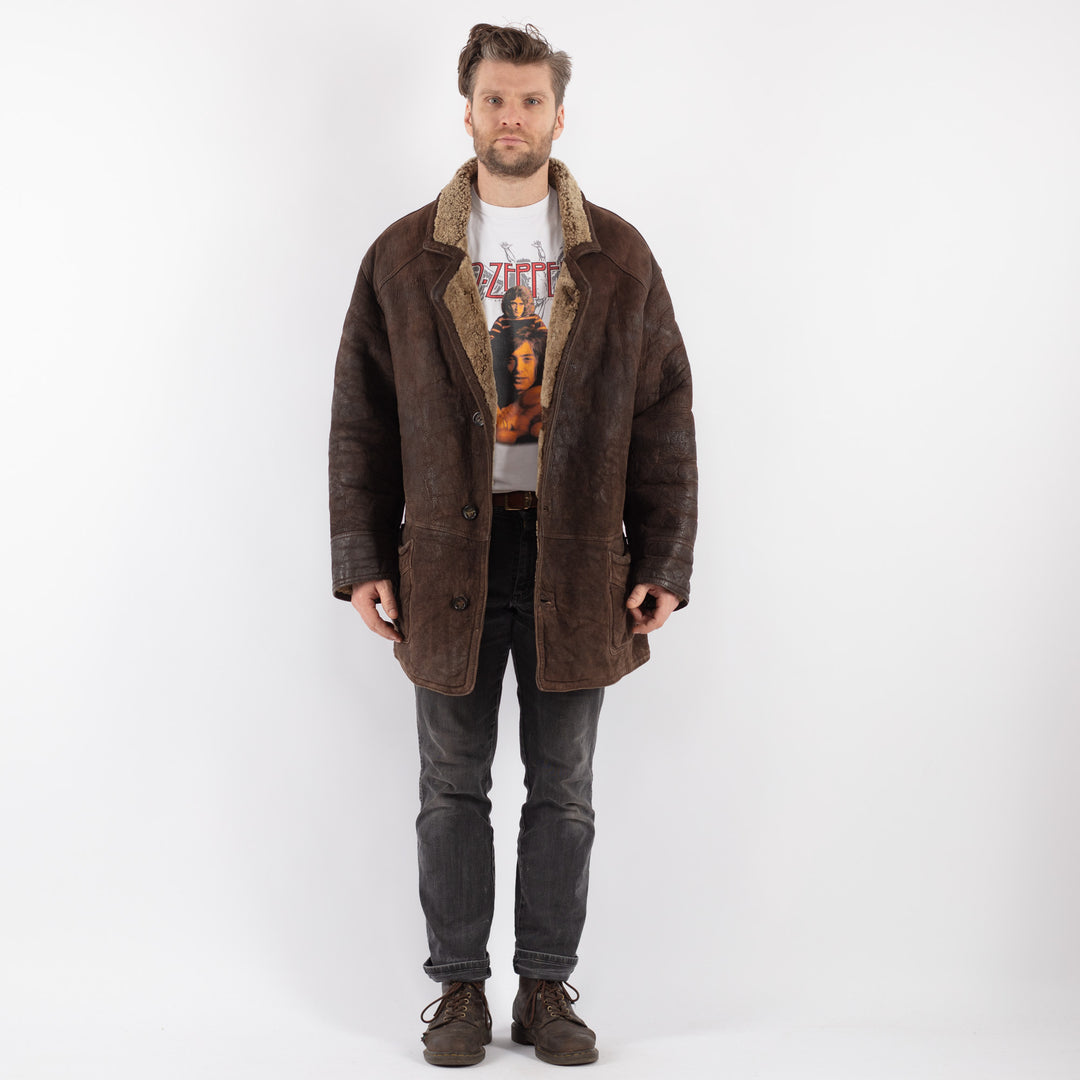 Vintage 90's Men Sheepskin Coat in BrownZ631