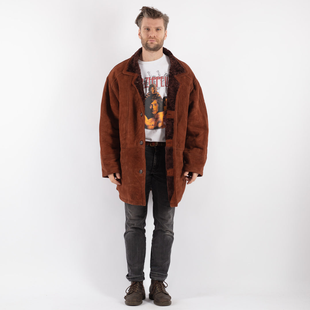 Vintage 90's Men Sheepskin Coat in BrownZ635