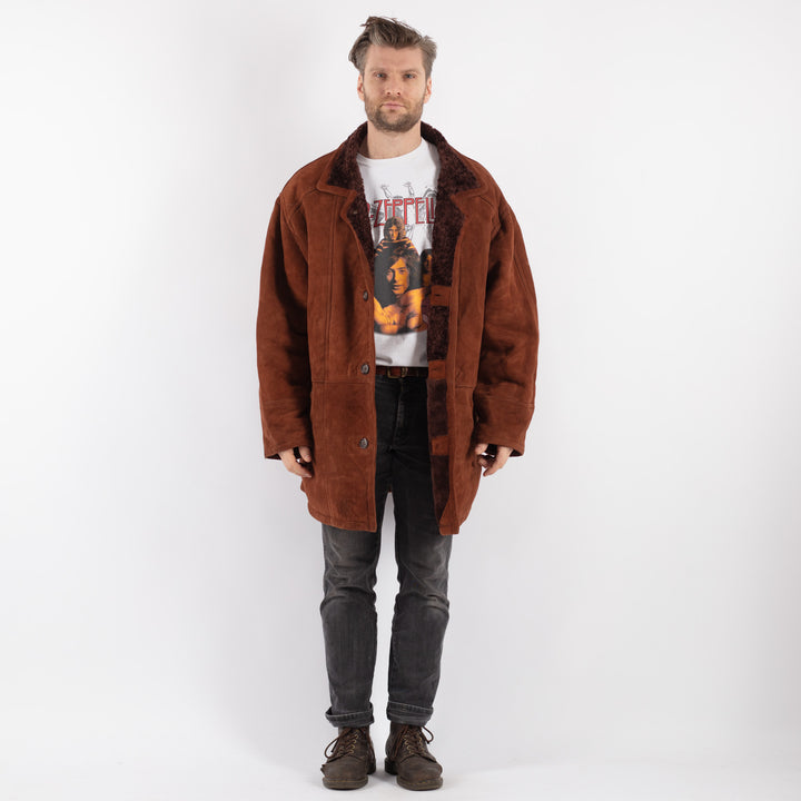 Vintage 90's Men Sheepskin Coat in BrownZ635