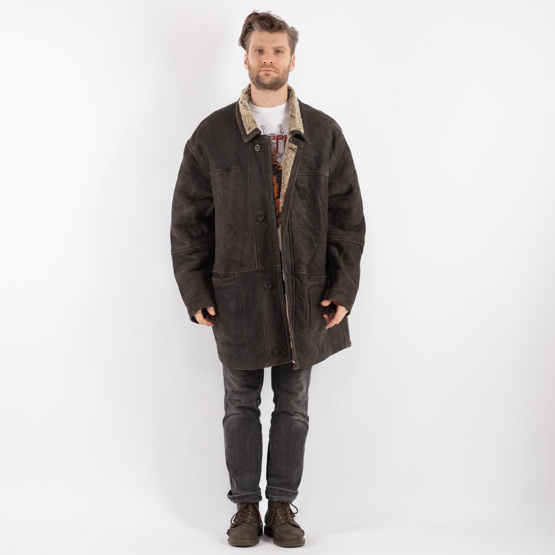 Vintage 90's Men Sheepskin Coat in Brown