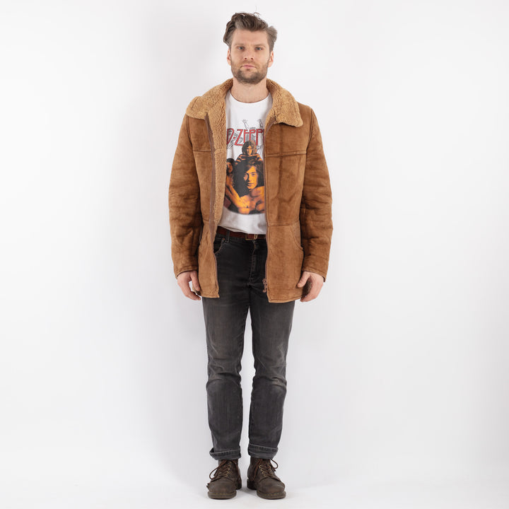 Vintage 90's Men Sheepskin Coat in BrownZ640