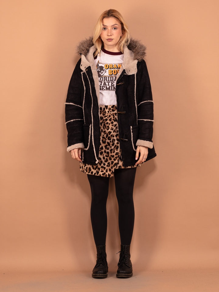 Vintage 00's Women Hooded Sherpa Coat in Black - NorthernGrip