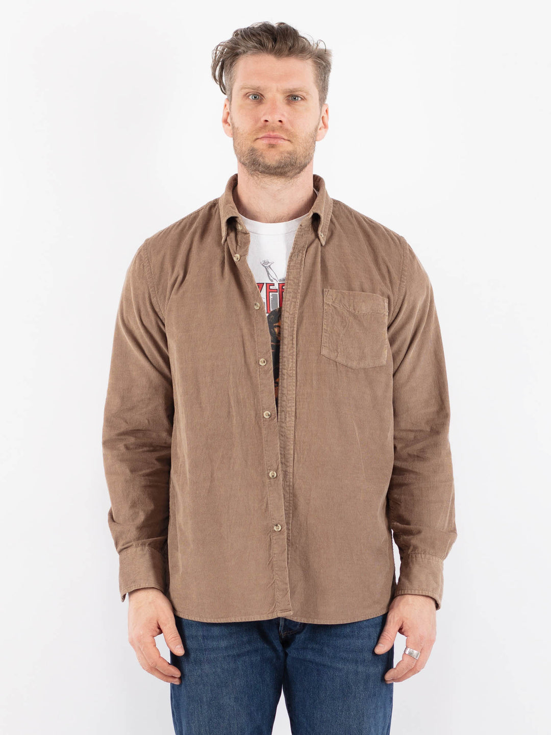 Vintage 00's Men Corduroy Shirt in BeigeZ1484