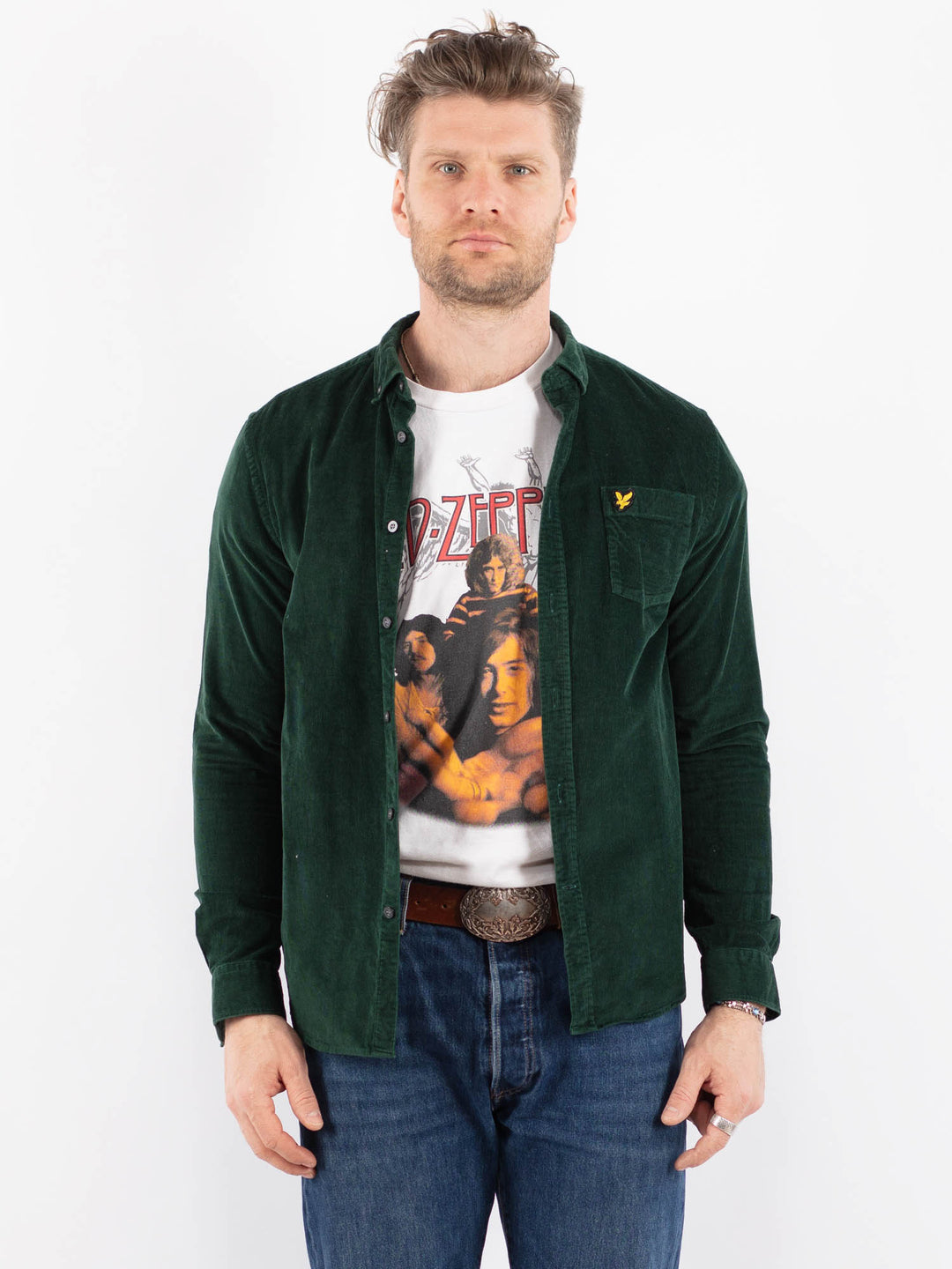 Vintage 00's Men Corduroy Shirt in GreenZ1487