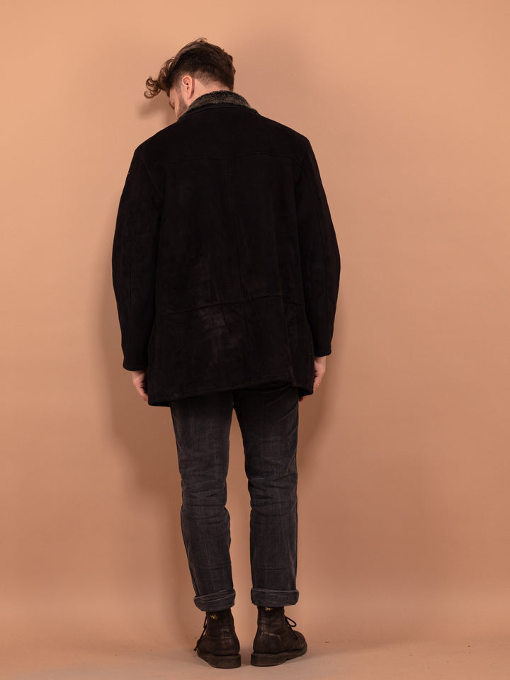 Vintage 00's Men Faux Sheepskin Coat in Black - NorthernGrip
