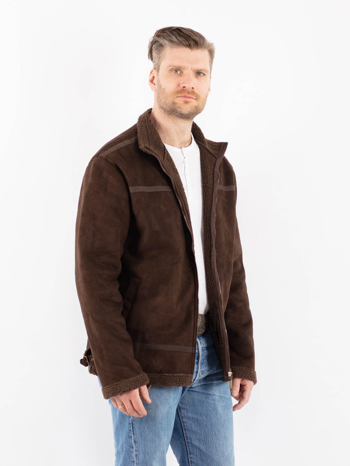 Vintage 00's Men Faux Sheepskin Jacket in BrownZ1446