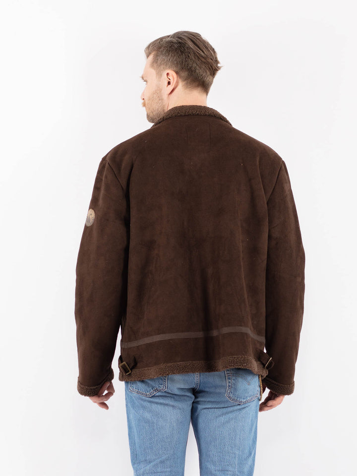 Vintage 00's Men Faux Sheepskin Jacket in BrownZ1446
