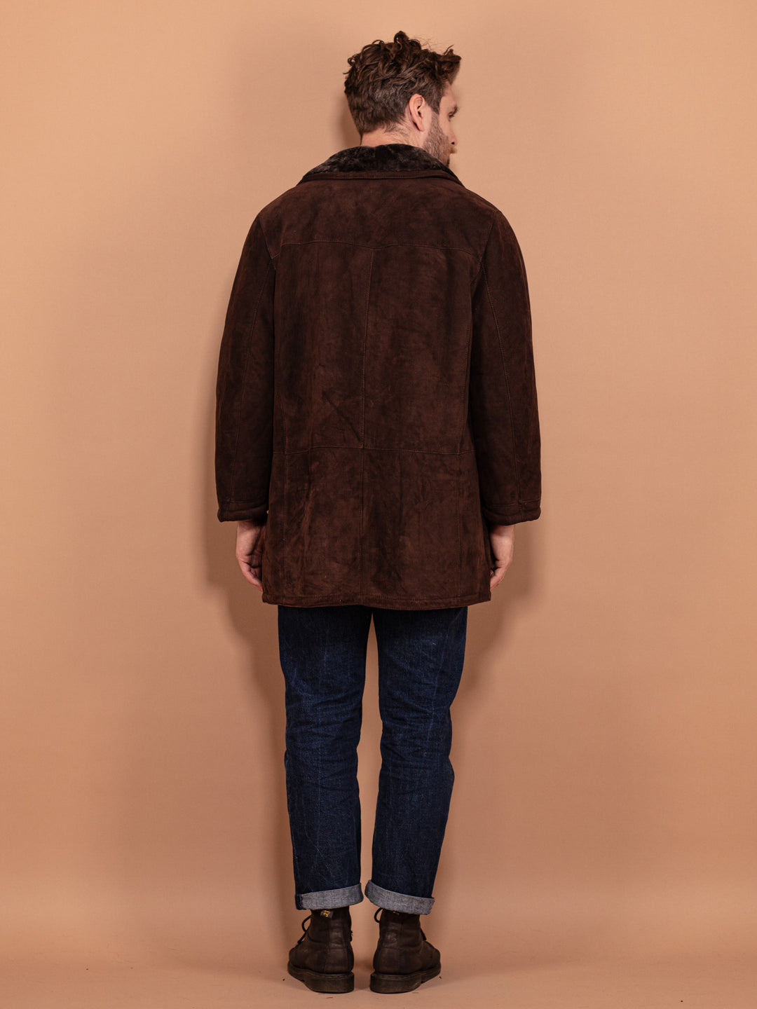 Vintage 00's Men Sheepskin Suede Coat in Brown - NorthernGrip