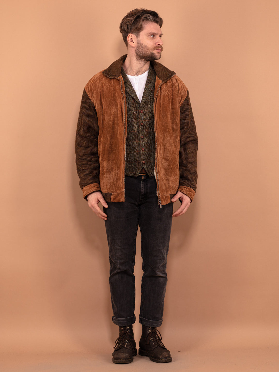 Vintage 00's Men Sherpa Bomber Jacket in Brown - NorthernGrip