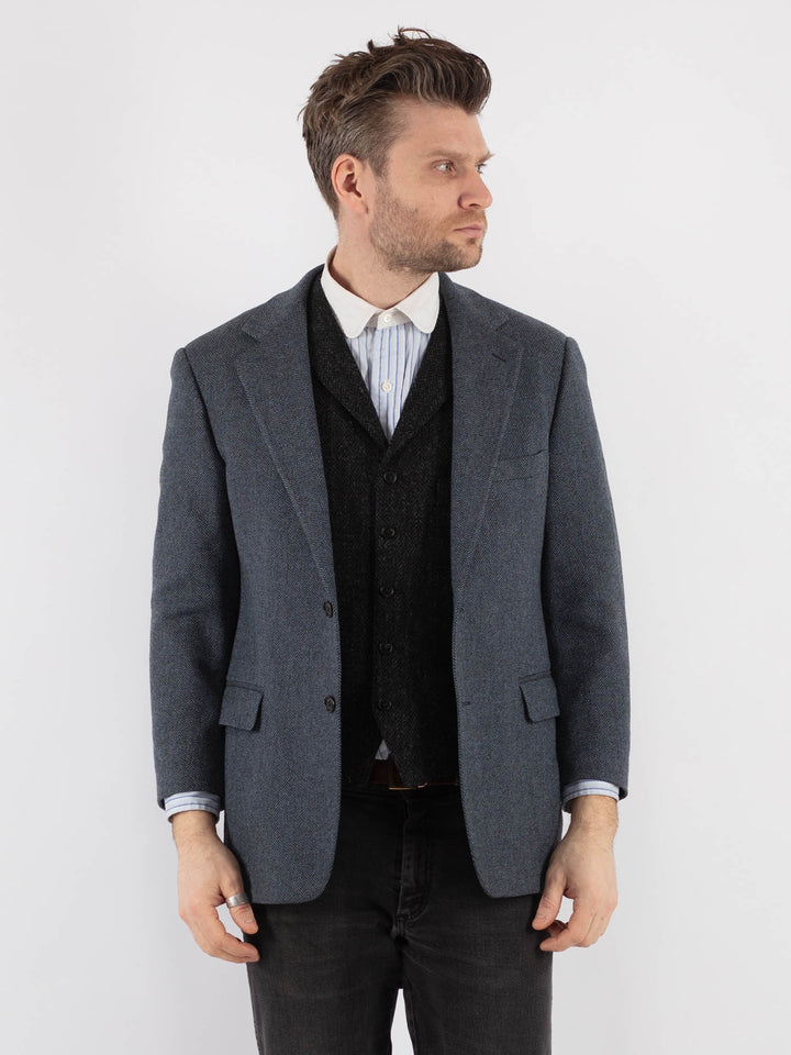 Vintage 00's Men Wool Blazer Jacket in Blue - NorthernGrip