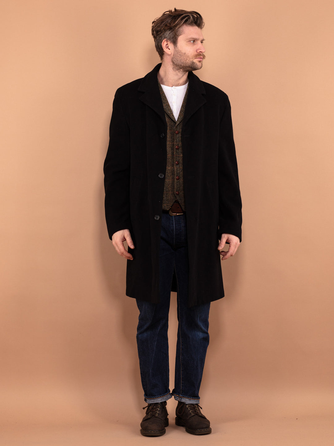 Vintage 00's Men Wool Blend Coat in Black - NorthernGrip
