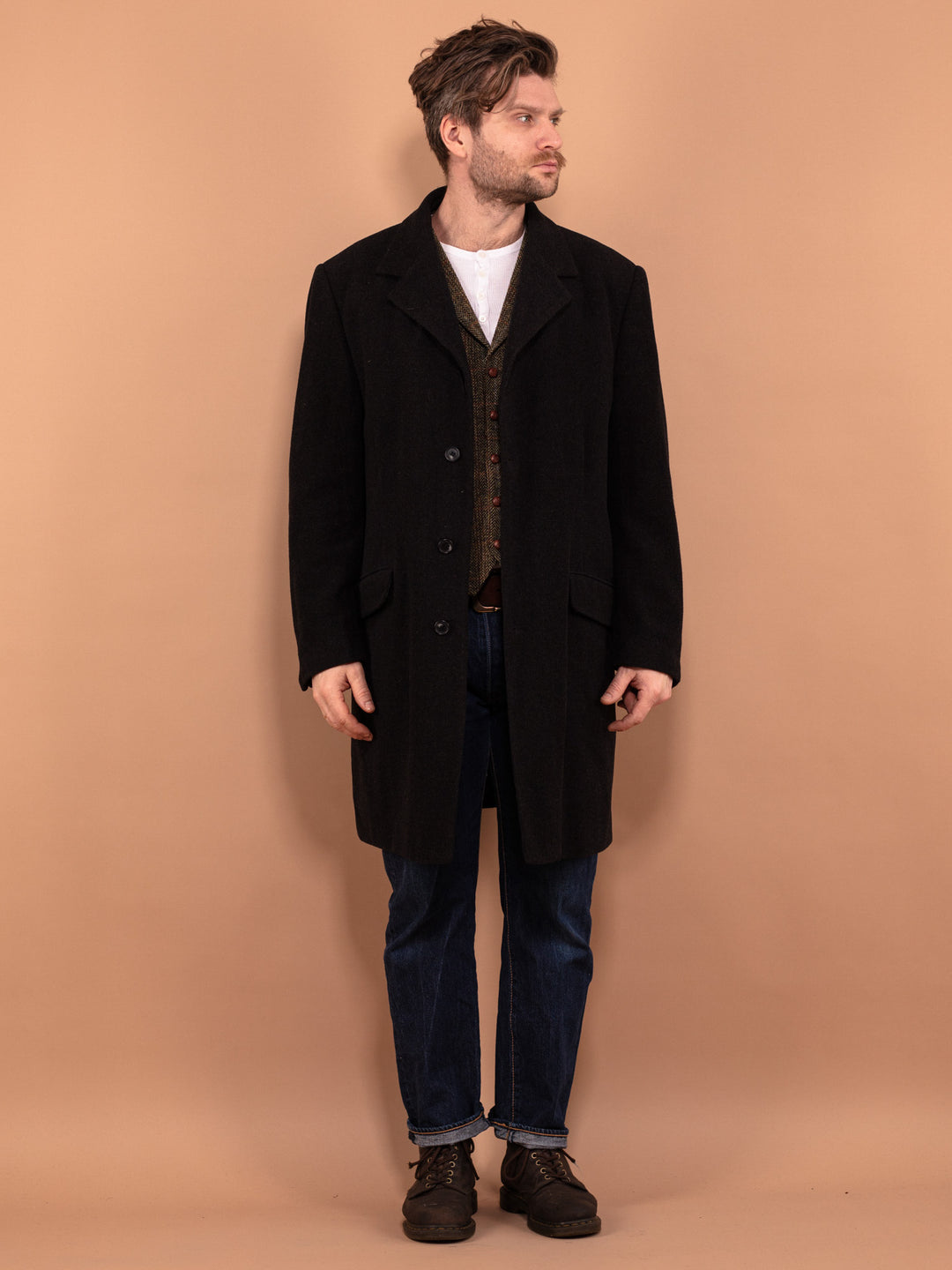 Vintage 00's Men Wool Blend Coat in Dark Gray - NorthernGrip
