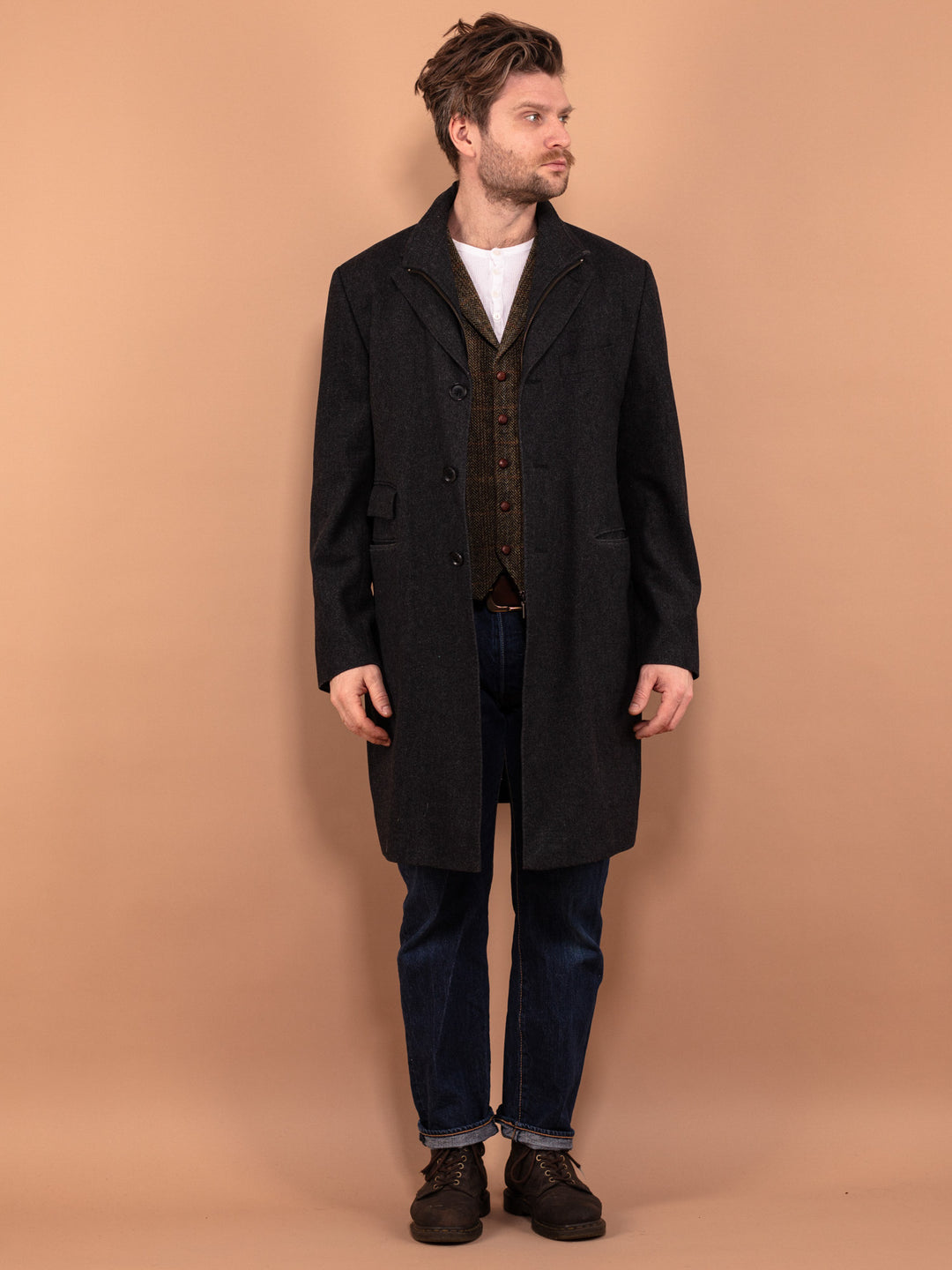 Vintage 00's Men Wool Blend Coat in Gray - NorthernGrip
