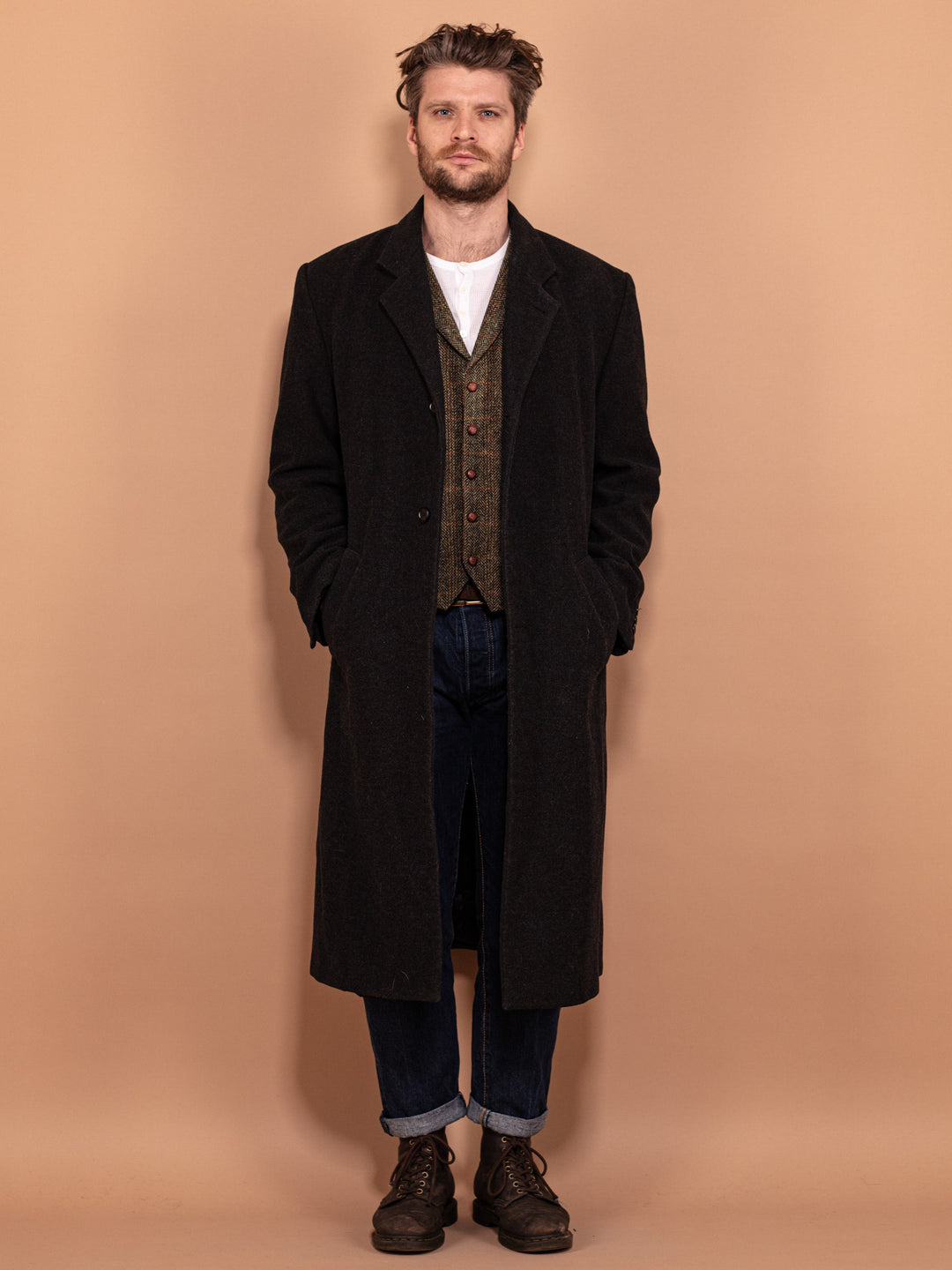 Vintage 00's Men Wool Blend Coat in Black - NorthernGrip