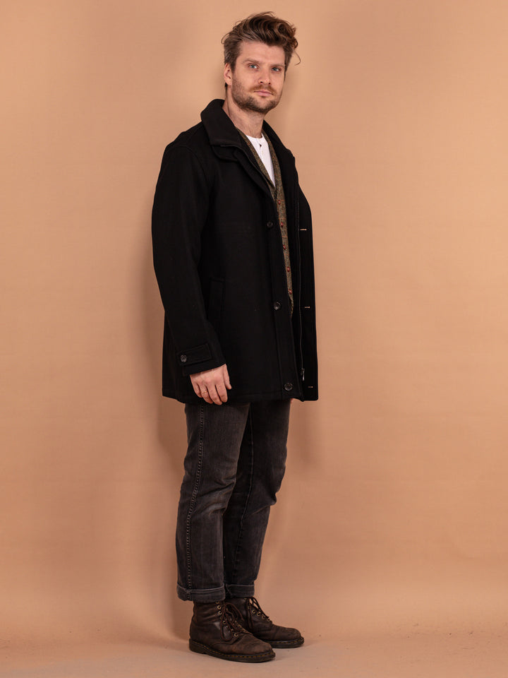 Vintage 00's Men Wool Blend Parka Coat in Black - NorthernGrip