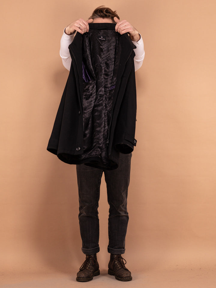 Vintage 00's Men Wool Blend Parka Coat in Black - NorthernGrip