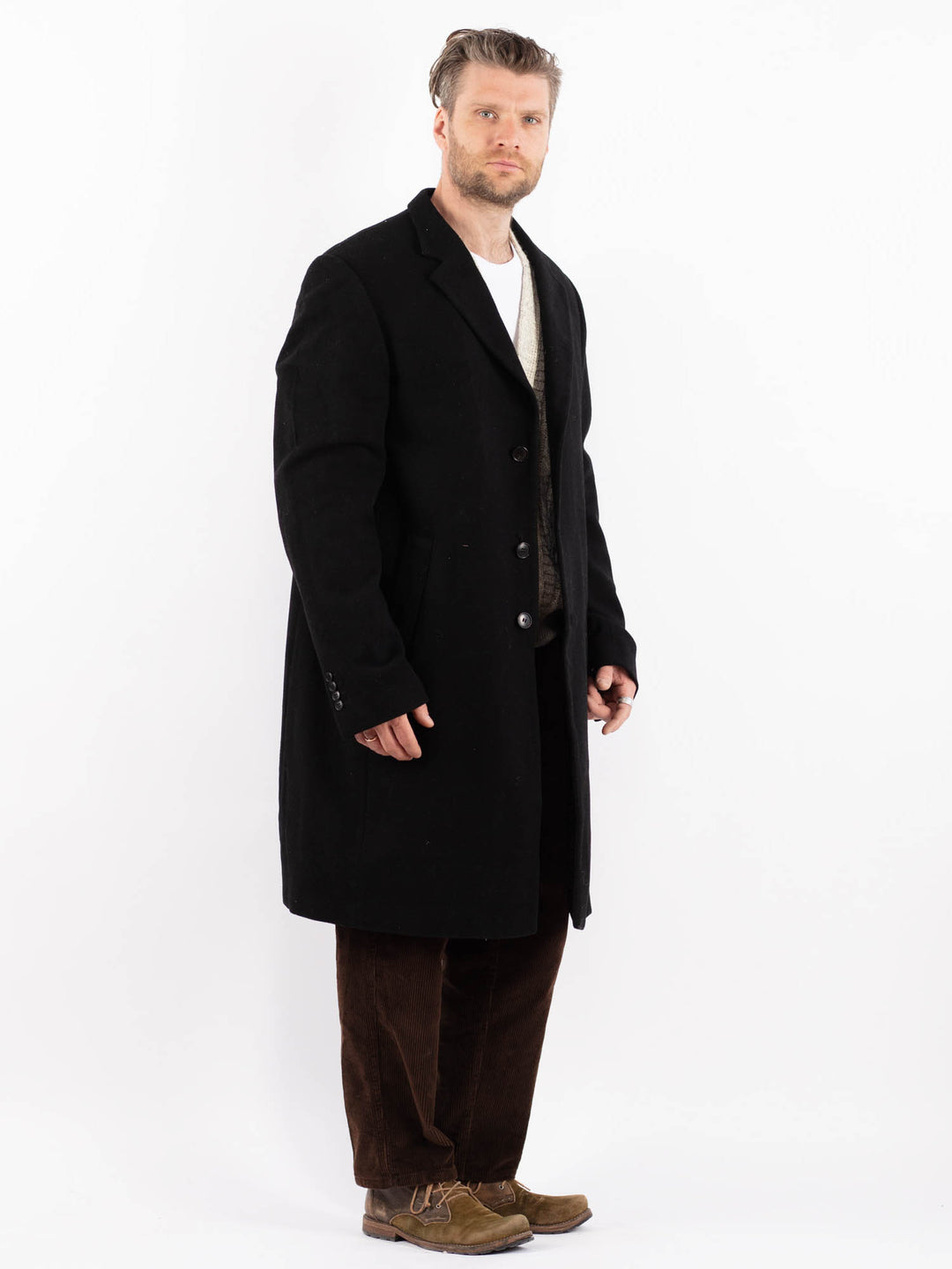 Vintage 00's Men Wool Blend Coat in BlackZ1625
