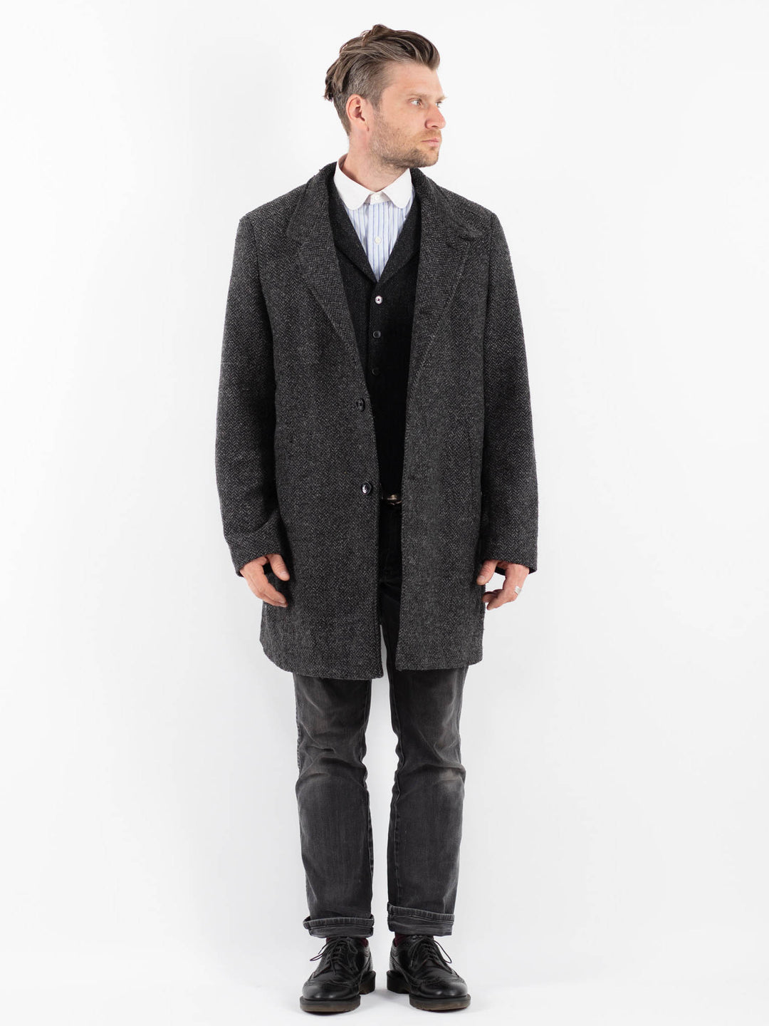 Vintage 00's Men Wool Blend Coat in Gray