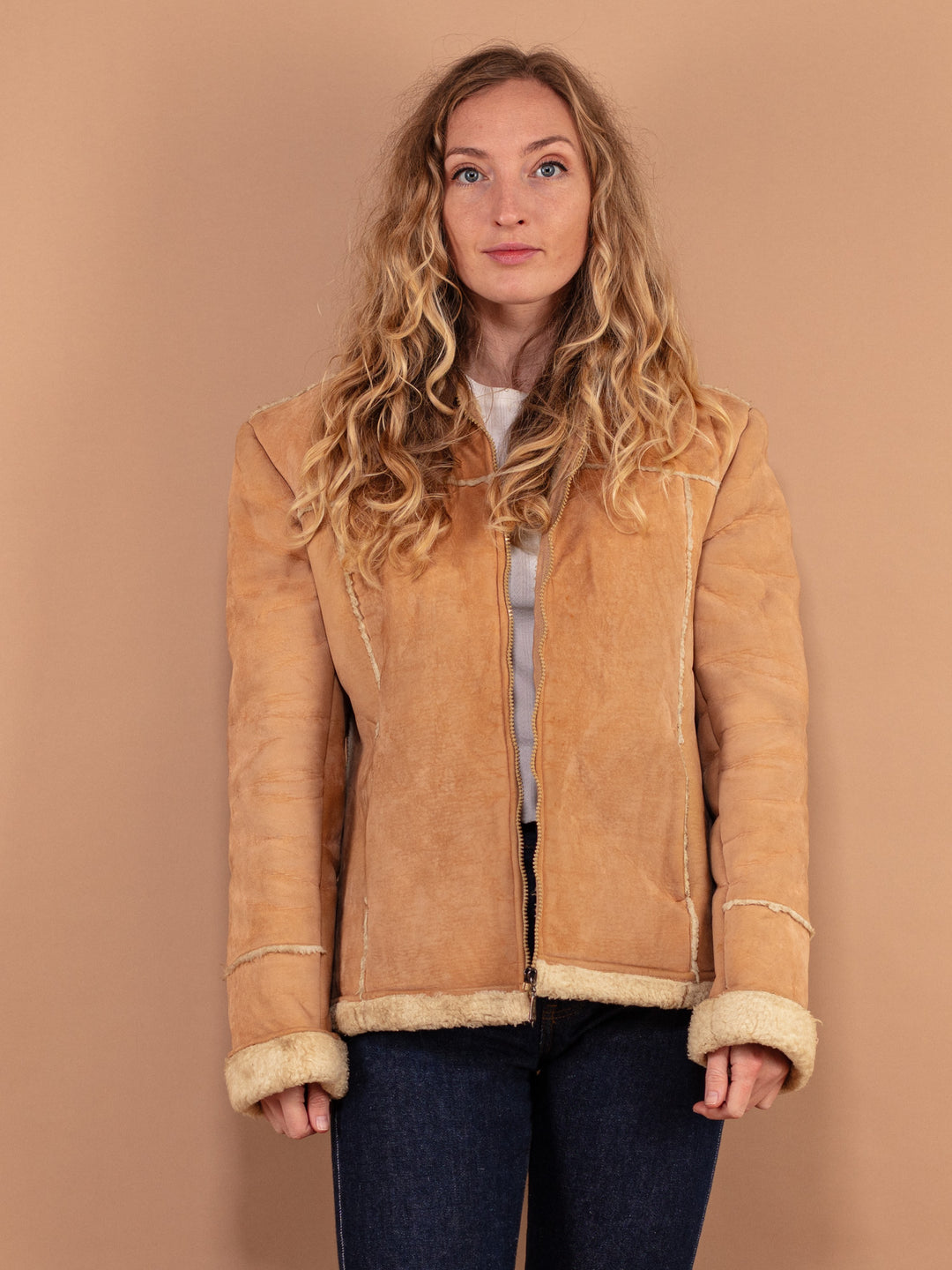 Vintage 00's Women Faux Shearling Jacket in Brown - NorthernGrip