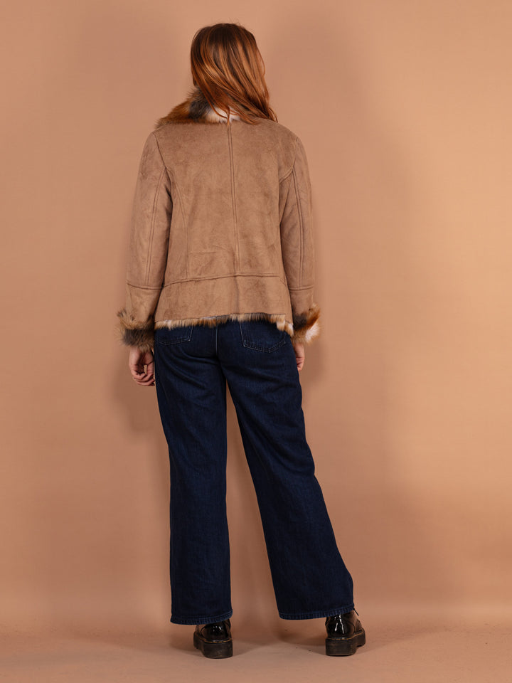 Vintage 00's Women Faux Fur Jacket in Beige - NorthernGrip