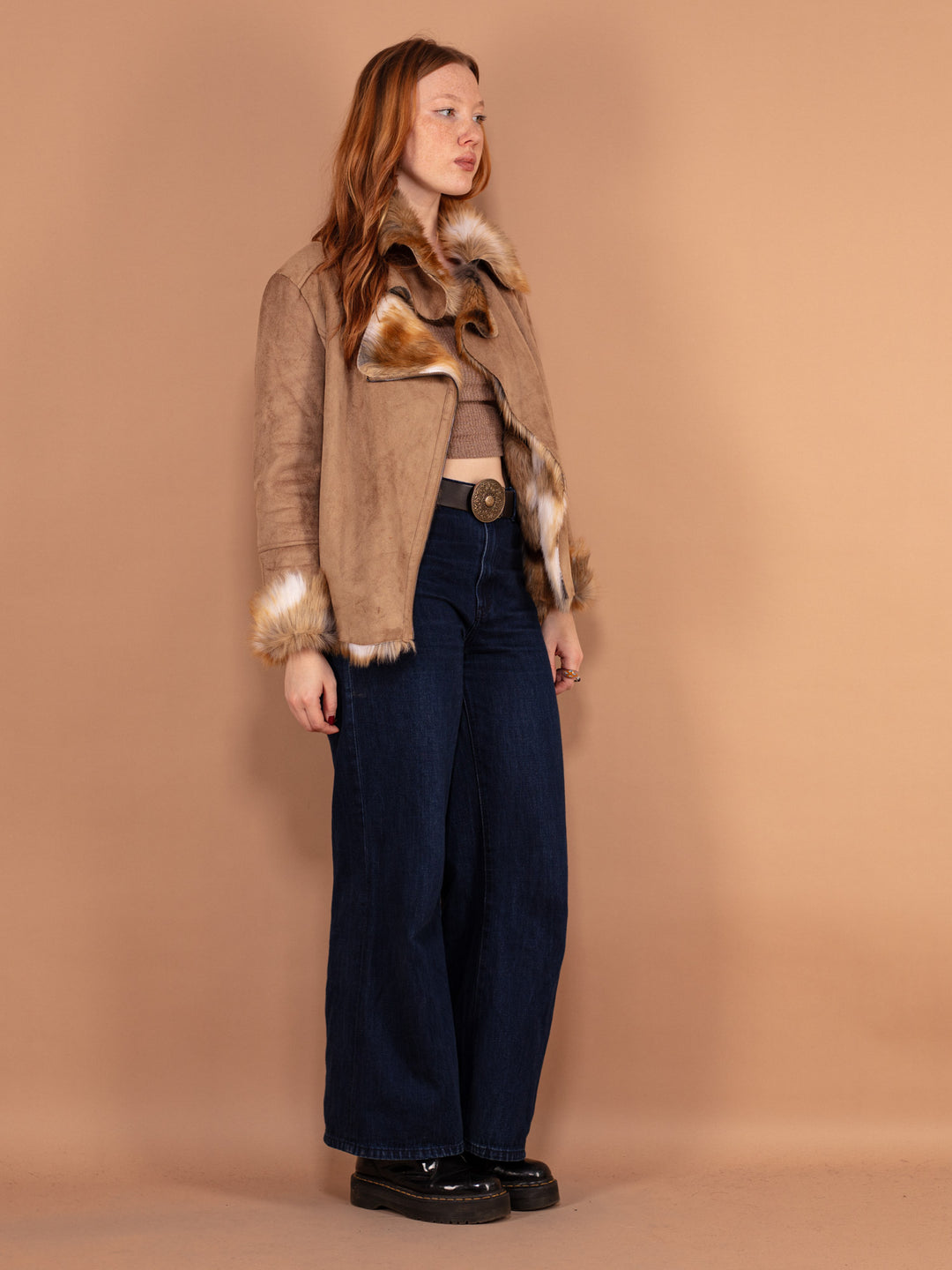 Vintage 00's Women Faux Fur Jacket in Beige - NorthernGrip