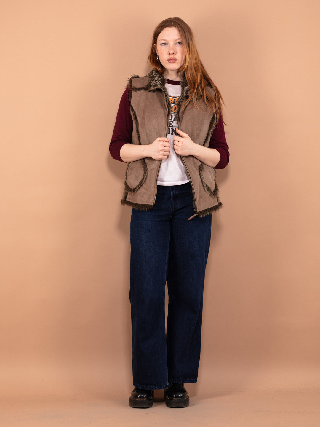 Vintage 00's Women Faux Shearling Afghan Vest in Brown - NorthernGrip
