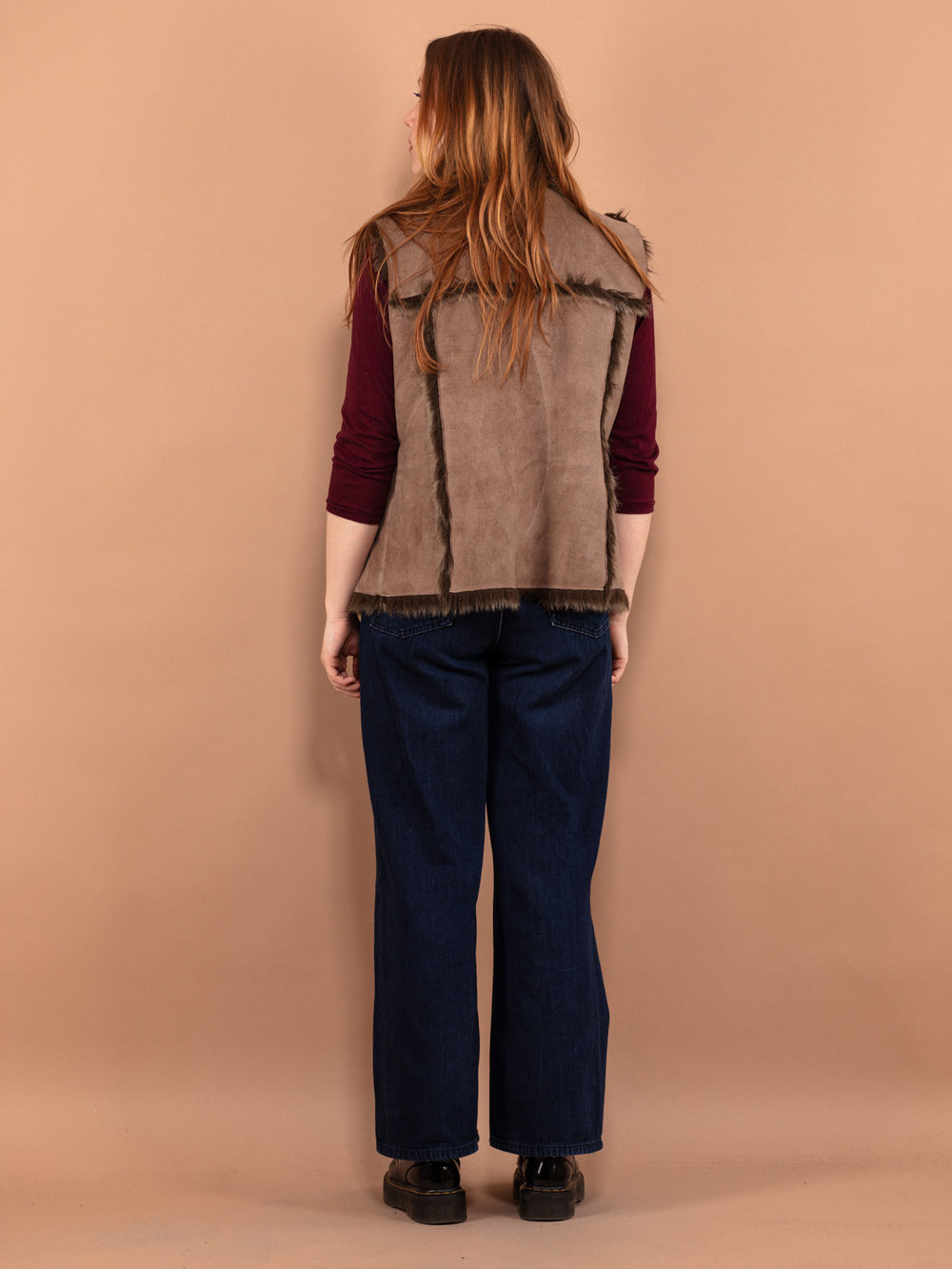 Vintage 00's Women Faux Shearling Afghan Vest in Brown - NorthernGrip