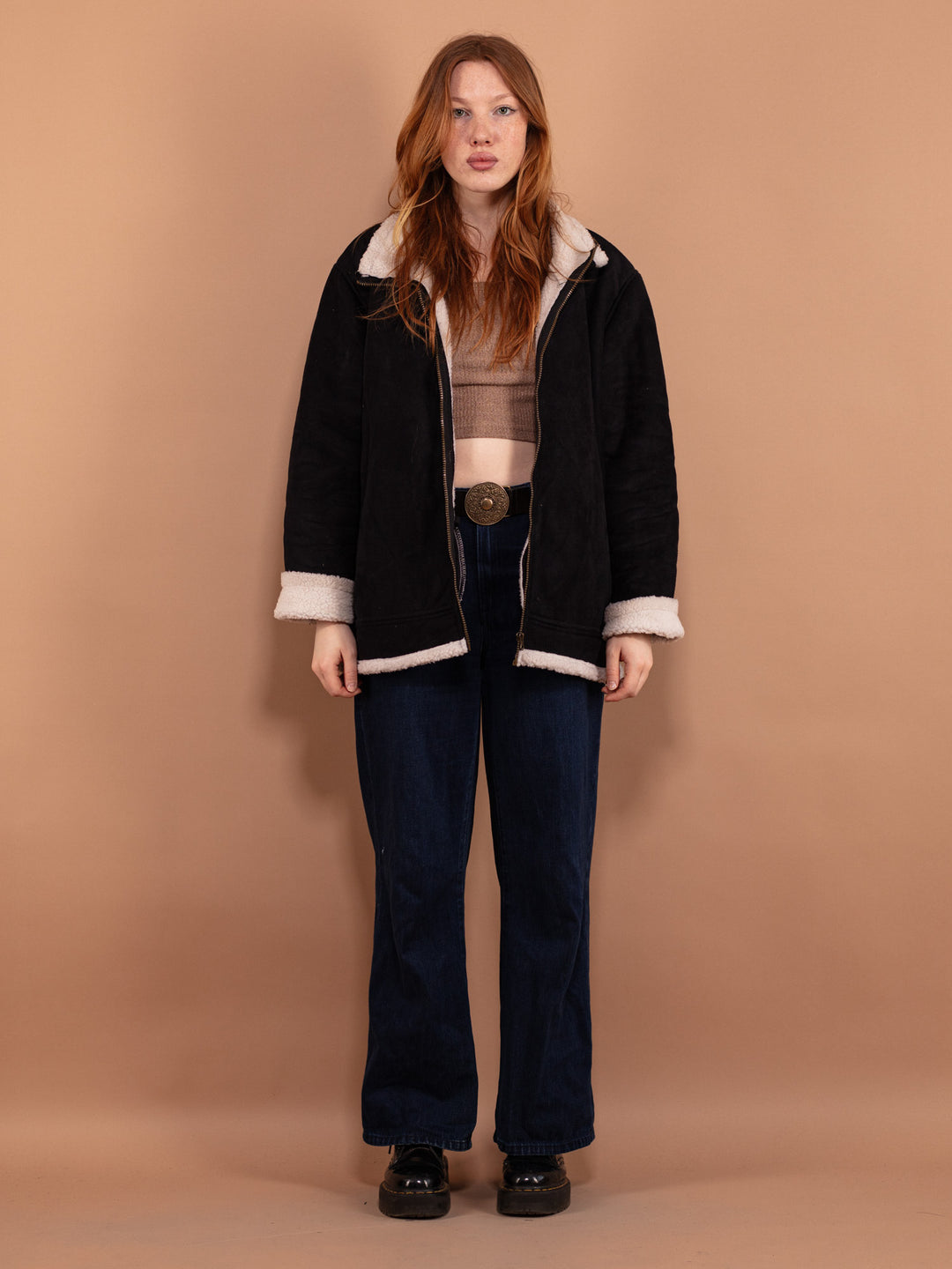 Vintage 00's Women Faux Shearling Jacket in Black - NorthernGrip