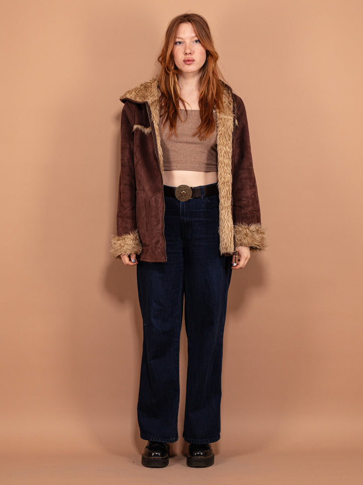 Vintage 00's Women Faux Shearling Jacket in Brown - NorthernGrip