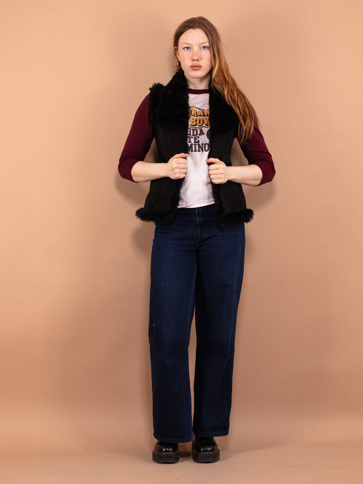 Vintage 00's Women Faux Shearling Vest in Black - NorthernGrip