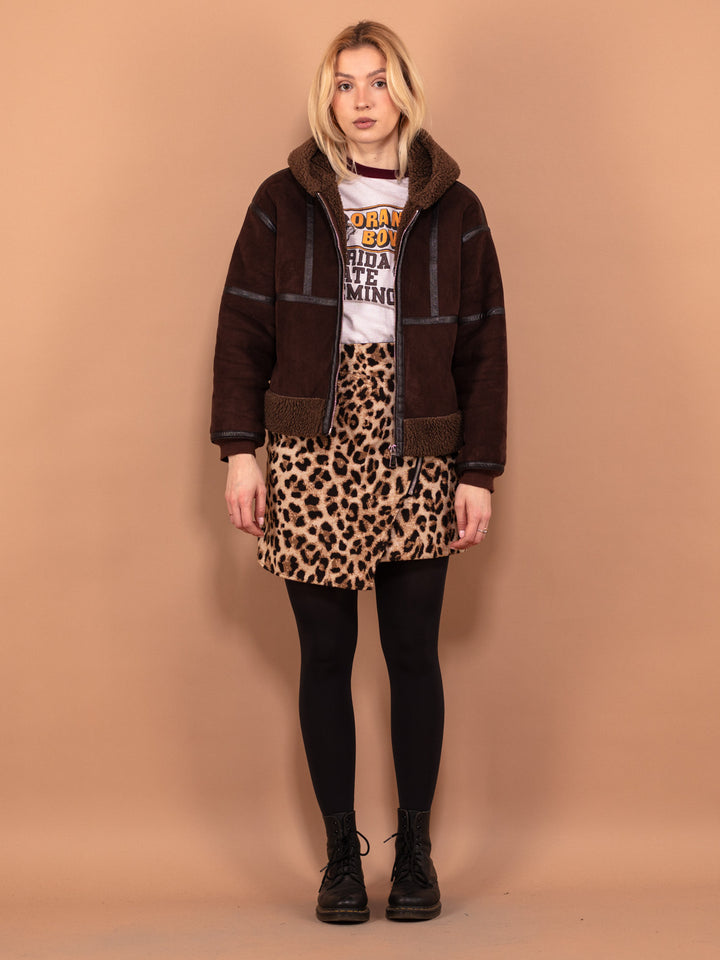 Vintage 00's Women Faux Sheepskin Bomber Jacket in Brown - NorthernGrip