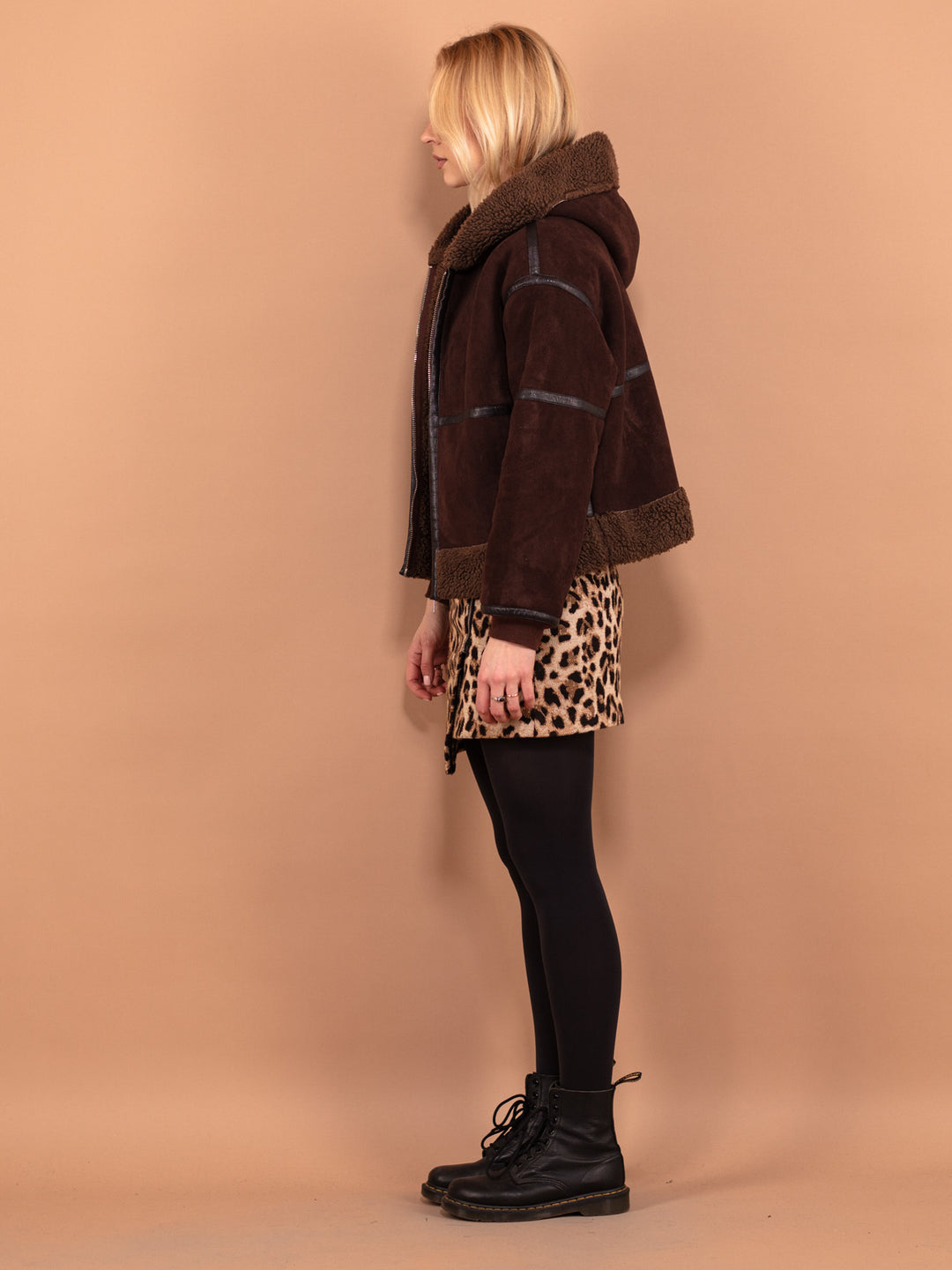 Vintage 00's Women Faux Sheepskin Bomber Jacket in Brown - NorthernGrip