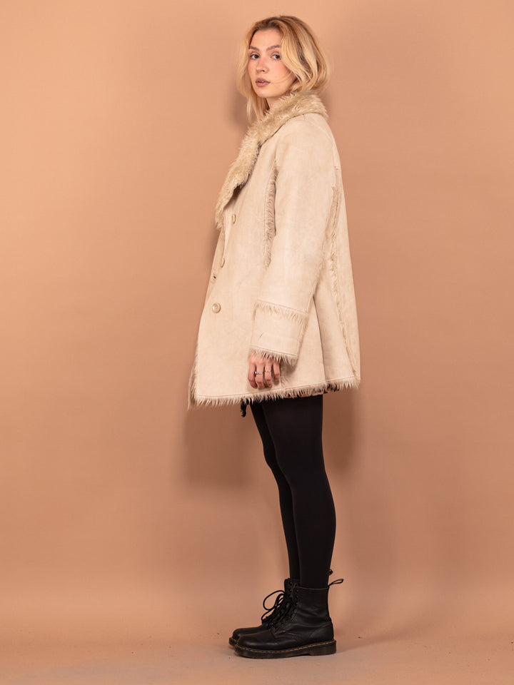 Vintage 00's Women Faux Sheepskin Coat in Beige - NorthernGrip