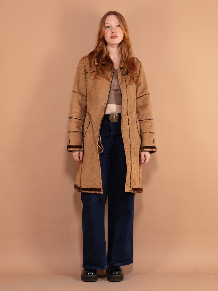 Vintage 00's Women Faux Sheepskin Coat in Beige - NorthernGrip