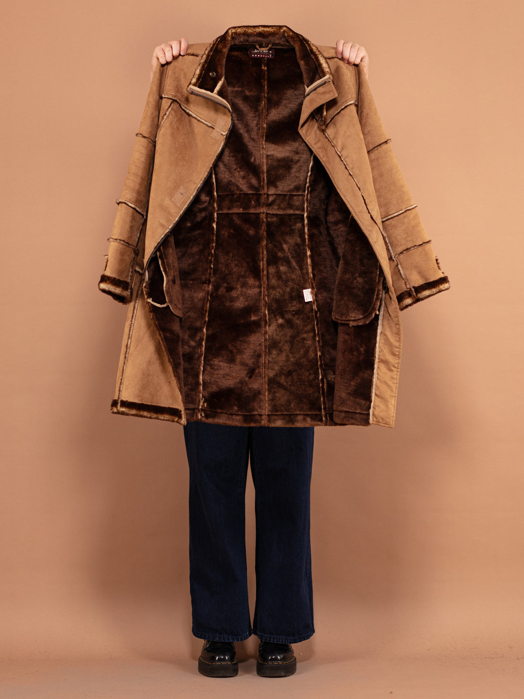 Vintage 00's Women Faux Sheepskin Coat in Beige - NorthernGrip