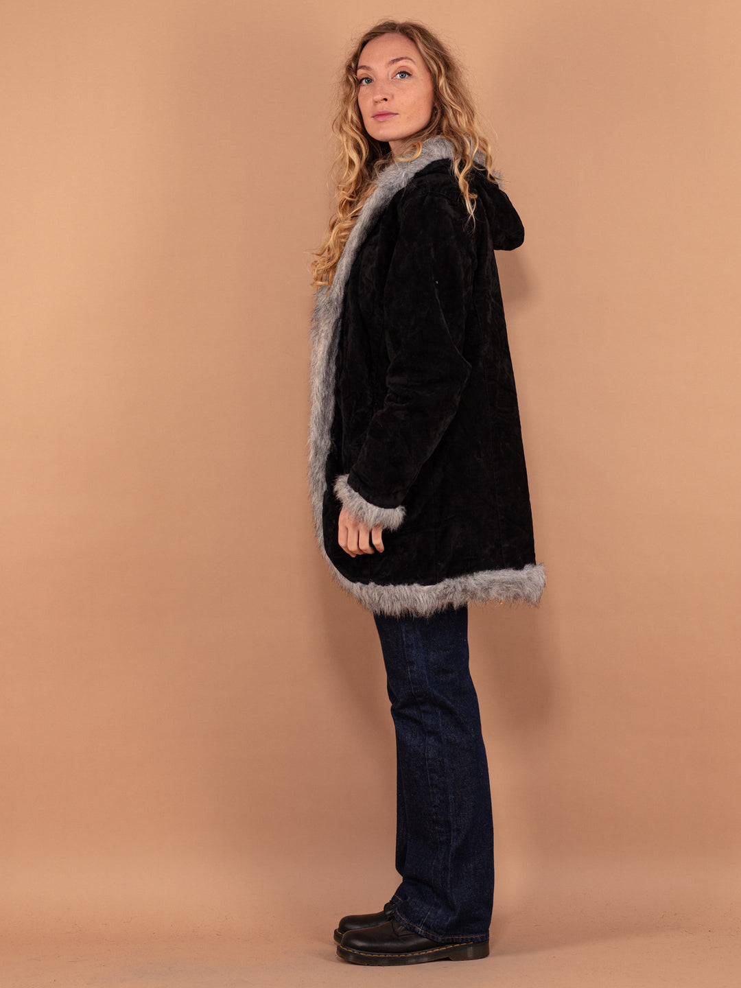 Vintage 00's Women Faux Penny Lane Coat in Black - NorthernGrip
