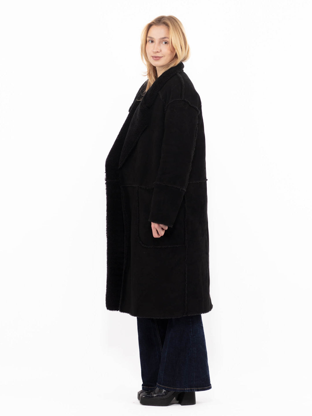 Vintage 00's Women Faux Sheepskin Coat in BlackA1118