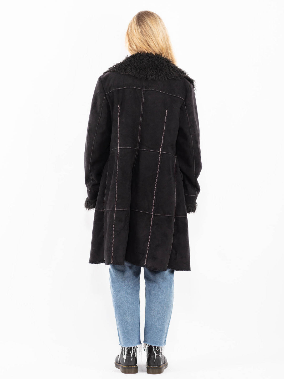 Vintage 00's Women Faux Sheepskin Coat in BlackA0569