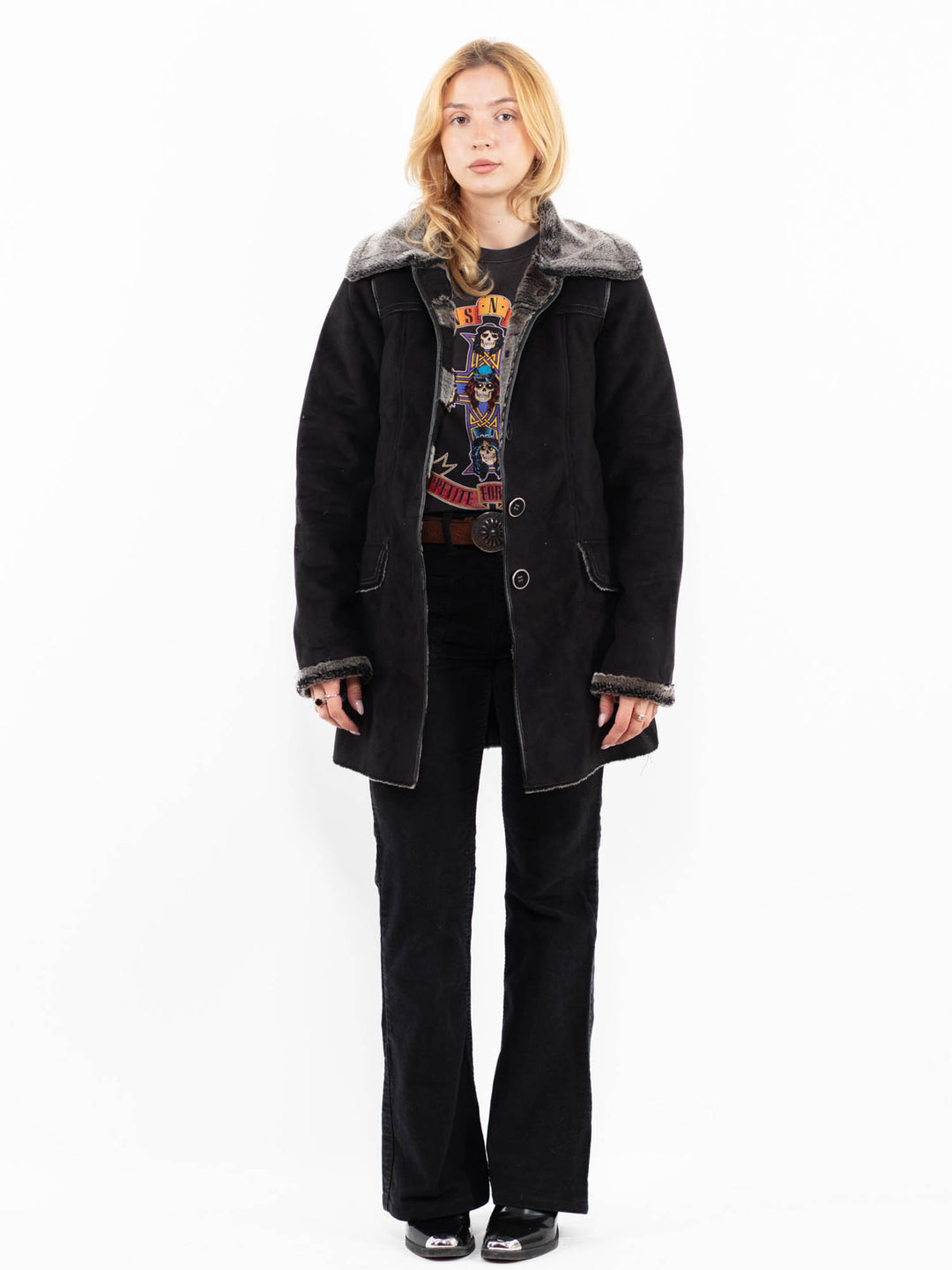 Vintage 00's Women Faux Sheepskin Coat in BlackA0217