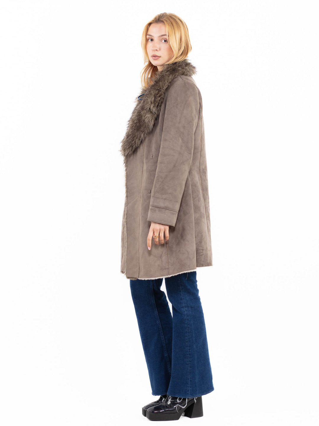 Vintage 00's Women Faux Sheepskin Coat in GrayA0121