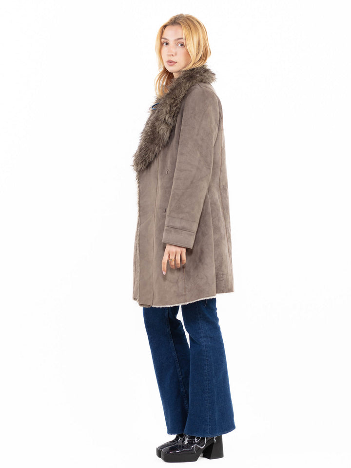 Vintage 00's Women Faux Sheepskin Coat in GrayA0121