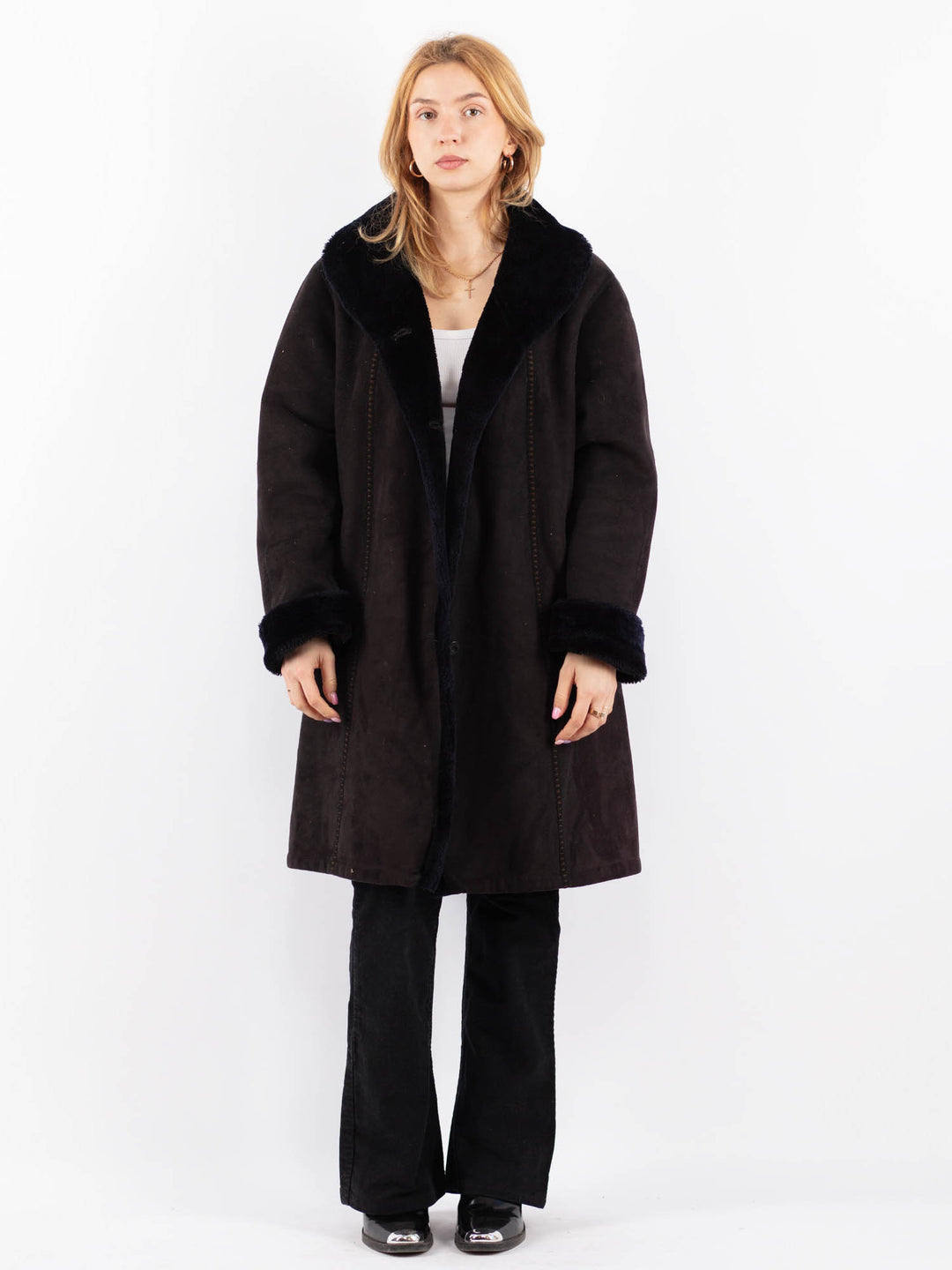 Vintage 00's Women Faux Sheepskin Coat in BlackV9722