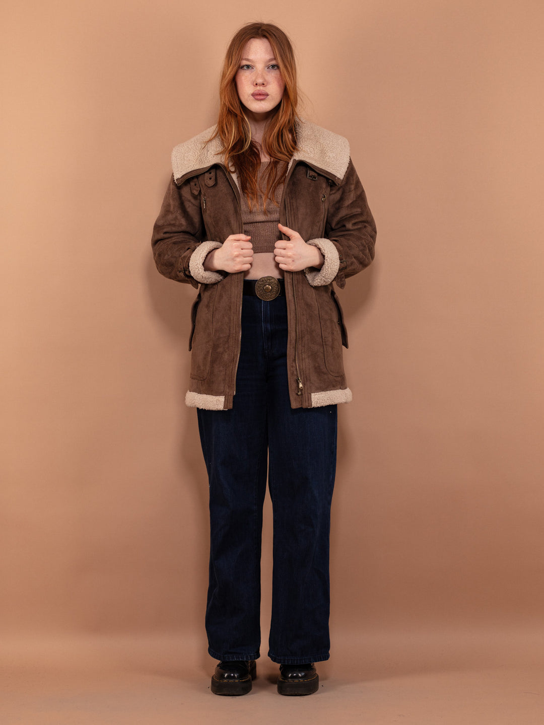 Vintage 00's Women Faux Sheepskin Jacket in Brown - NorthernGrip