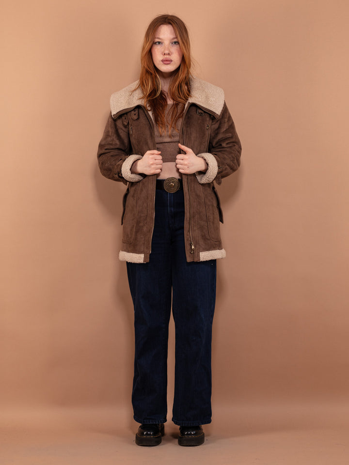 Vintage 00's Women Faux Sheepskin Jacket in Brown - NorthernGrip