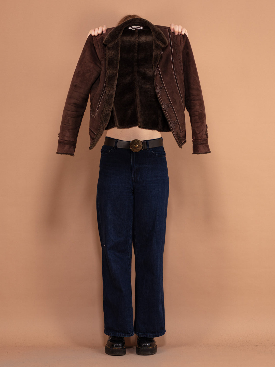 Vintage 00's Women Faux Sheepskin Jacket in Brown - NorthernGrip