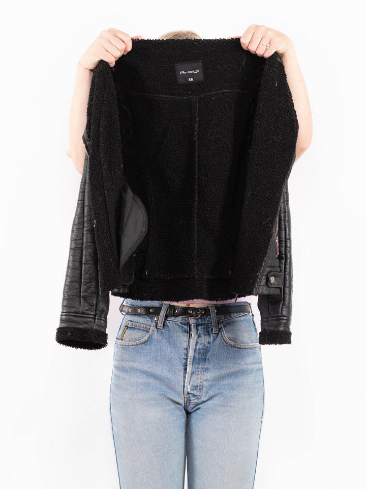 Vintage 00's Women Faux Sheepskin Jacket in BlackA0494