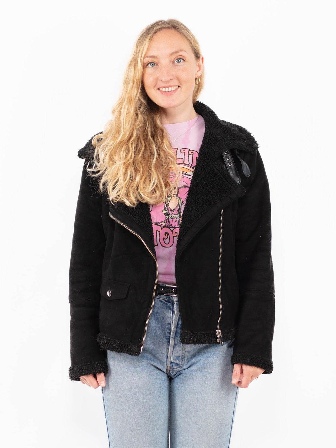 Vintage 00's Women Faux Sheepskin Jacket in BlackA0503
