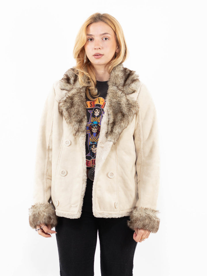 Vintage 00's Women Faux Sheepskin Jacket in BeigeA0200