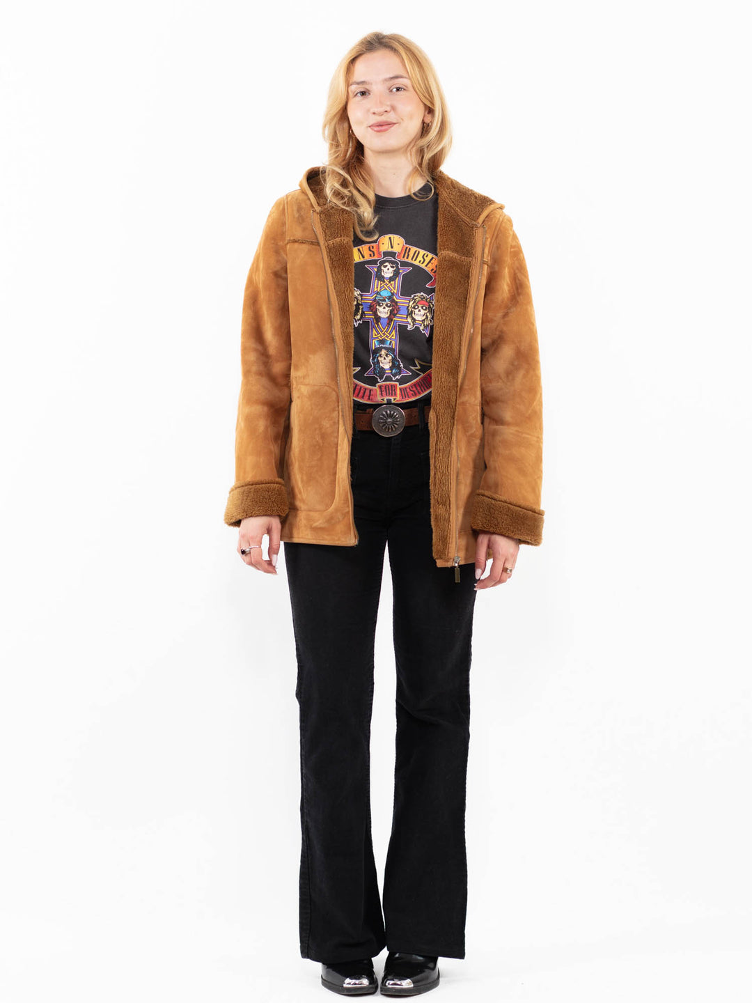 Vintage 00's Women Faux Sheepskin Jacket in BrownA0204
