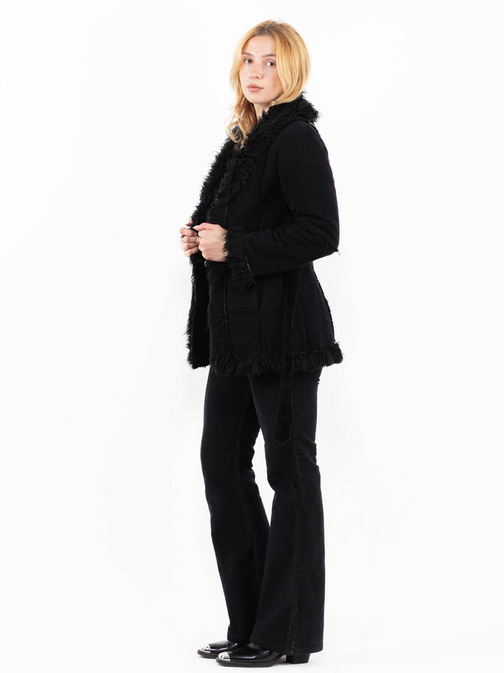 Vintage 00's Women Faux Sheepskin Jacket in BlackA0228